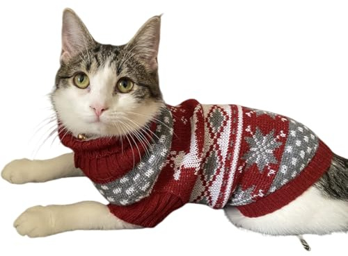 Christmas Puppy and Kitten Jumper for Autumn and Winter, Knitwear Sweater Designs with Reindeer and Snowflakes, Perfect for Small Breed Tailored for Tiny Toy Poodle Teacup Breeds Chihuahua, XXS