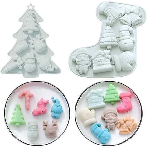 Fyfjur Silikonform Weihnachten, 2 Stück Schokoladenform Weihnachten, Silikonform Weihnachten Backen, Silikonform Weihnachten Schokolade, Eiswürfelform Weihnachten für Kuchen Gelee SüßIgkeiten