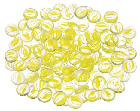 sourcing map Feuerglasperlen für Feuerstellen, runde Glasmurmeln, Kies, Kieselsteine, reflektierende Vasenfüller für Aquarium, Dekoration, 1000 g, transparentes Gelb