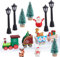 Fleymu Kit Puerta Elfo Navidad - 11 PCS Decoración Con Accesorio de Gnomo, Alce, Tren, Mini Árbol, Farola y Muñeco de Nieve - Adorno Navideño