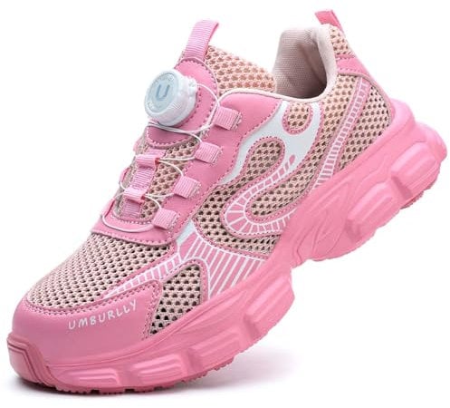 SDEQA Scarpe Antinfortunistiche Donna con Punta in Acciaio Traspiranti Scarpe da Lavoro Moda Bottone Rotante Scarpe Sportive di Sicurezza,Rosa,38 EU
