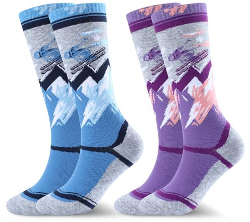 West Biking Skisocken Kinder - 2 Paar Dicke Thermosocken Kinder, Merinowolle Warme Socken Kinder für Kaltes Wetter Skifahren und Wandern, Winter Funktionssocken Kinder für 6-15 Jahre