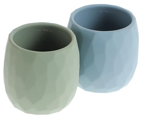 Training Cups for Toddler Baby, 100% Silicone Baby Weaning Open Cup Drinking Cup with Capacity Markings, BPA Free, Pack of 2 (Sage+Ether)