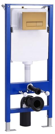 HOROW Vorwandelement Unterputzspülkasten für Wand-WC, inkl. Drückerplatte/Betätigungsplatte mit 2-Mengen-Spültechnik, Stahlkonstruktion, Höhenverstellbar UWT01H, Gold Rechteckig