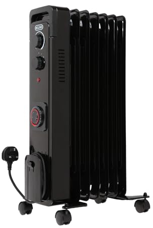 ECOSO 1500W Black UK Plug Oil Filled Electric Radiator 620 x 240mm | Steel Construction. Generous Heat Output. Contemporary Style. Oil Filled Design. Castor Wheels Fitted. Standard UK Plug.