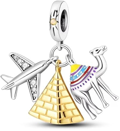 The Charmery Breloque en forme de chameau égyptien, pyramide, avion en argent sterling 925, compatible avec les breloques Pandora et beaucoup d'autres bracelets à breloques britanniques