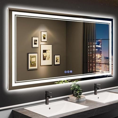 baklon Badspiegel mit Beleuchtung 150x90cm, Badezimmerspiegel Wandspiegel und Touch-Schalter, IP65-Led-Spiegel-Bad mit Speicherfunktion, 3 Farbtemperatur,Horizontal/Vertikal, HD Hartglas