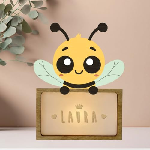 WONDEE Personalisierte Geschenke Baby, Nachtlicht Baby Biene, Geschenke zur Geburt, Taufgeschenke für Mädchen und Jungen Personalisierte - Nachttischlampe kinder, baby geschenk personalisiert