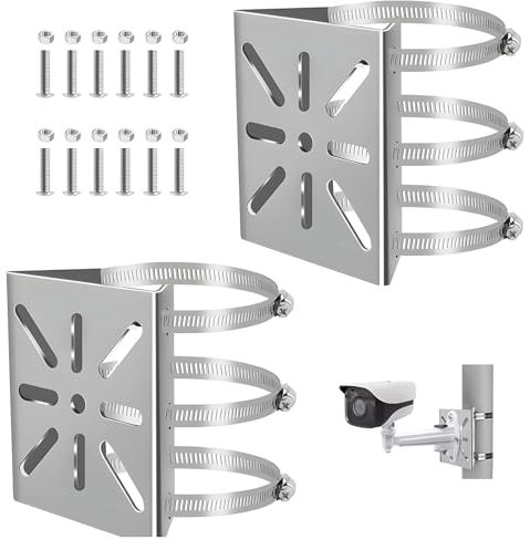 Tkxiry 2 Stück Masthalterung für Überwachungskamera, Universelle vertikale Masthalterung, Edelstahl Vertikale Stangenhalterung, Rohrhalterung Kamera Halterung, für Überwachungskamera und CCTV Kameras