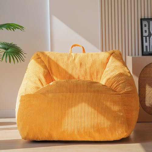 MAXYOYO Sitzsack aus Cord, XL Sitzsack für Erwachsene und Teenager mit Schaumstofffüllung inklusive, Großer Cord Sitzsack fürs Wohnzimmer, Bequemer Lazy Chair (Orange)