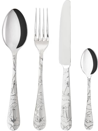 SABRE PARIS - 4 Pc Cutlery Set - Saint Malo Collection - Fork - Knife - Tablespoon - Teaspoon - Stainless Steel