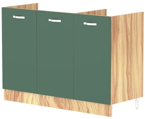 Shally Dogan Mobile Sottolavello per Cucina 3 Ante componibile Mobiletto base da 120 per lavello (Verde, 120 x 50 x 85 cm)