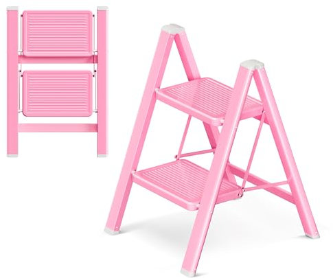 GameGem 2 Step Ladder, Carbon Steel, Pink
