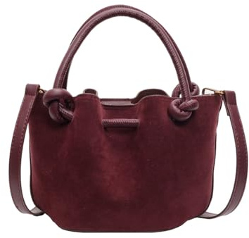 CORIOS Damen Kordelzug Eimer Taschen PU Leder Schultertaschen Wasserdicht Umhängetaschen Kleine Kapazität Handtasche Mode Tote Beutel Tragetasche Elegant Henkeltaschen Messenger-Tasche Rot