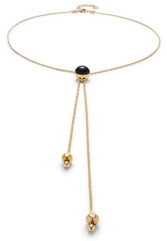 UNO de 50 Colgante Largo Bañado En Oro 18K Con Cadena Regulable Y Cristal De Murano Negro Central