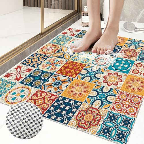 Grand Tapis Douche 75 x 100 cm Tapis de Douche antidérapant en PVC Doux et Confortable avec Trous de Drainage, très perméable à l'eau, Convient pour Les Zones humides