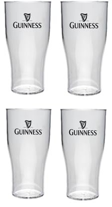 Celebration Spirits Guinness Official Plastic Pint Glasses, Reusable Beer Glasses, Various Sets (4, 558ml)