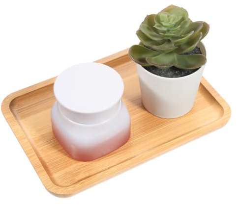 Tablett Kleine Serviertablett Bambus Tablett Küchentablett Badezimmertablett Rechteckig Dekotablett Kosmetik Tablett für Tee Kaffee Obst Frühstück Snacks und Kleine Kerzen 19 x 12.5 x 1.2cm