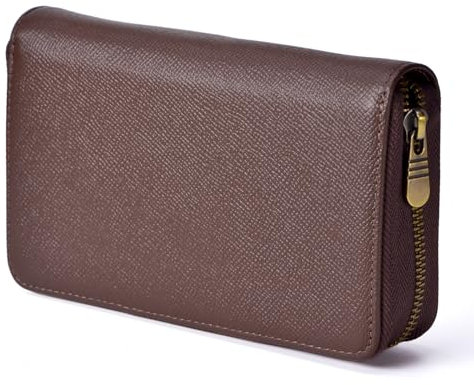 Füllfederhalter-Etui, echtes Leder, 10 Geteilte Fächer, Kaffee, Tintenroller-Halter, handgefertigter Display-Organizer, Reißverschlusstasche, Kaffee, Mit Reißverschluss