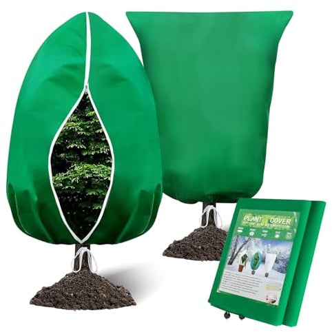 2 Pack Plant Frost Protection Covers, 120x180cm Winter Plant Covers Freeze Protection with Zipper & Drawstring for Outdoor Trees, Potted Plants, Shrubs - 70GSMCold Weather Garden Fleece Jacket, Green