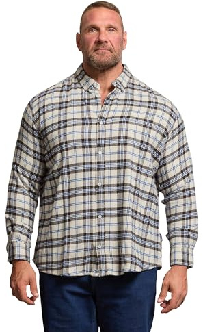 BadRhino Big & Tall Tan & Navy Blue Brushed Checked Shirt - Men's - Plus Size Curve