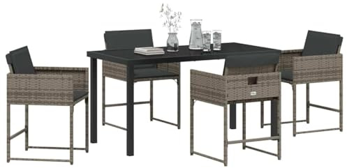 vidaXL Garten Essgruppe 5 pcs Grau Poly-Rattan, Essgruppe für Garten und Terrasse, modernes Möbel, robuster Polyrattan Lounge-Satz, Stahl