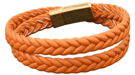 Generisch Herren Lederarmband,Handgewebtes, Zweilagiges, Schlichtes Und Leichtes Lederarmband Mit Magnetverschluss – Ein Echter Hingucker Für Damen Und Herren In Orange.