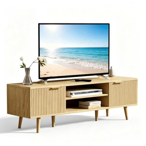 YLGJ&TIDY TV Cabinet, 140 CM / 55″ Oak TV Unit, Wooden TV Stand