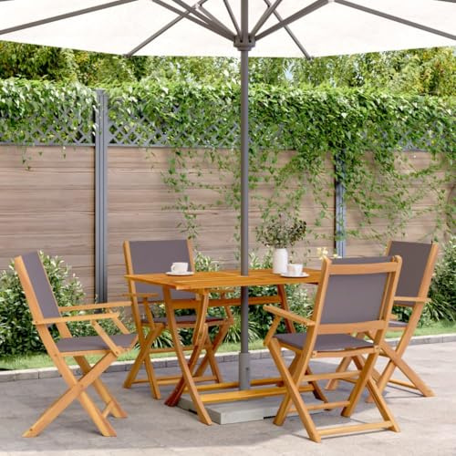 Runheo 5-TLG. Garten-Essgruppe Stoff und Massivholz Anthrazit, klappbar, 120x70cm Tisch, robuste Outdoor Möbel für Balkon, Terrasse, Hinterhof