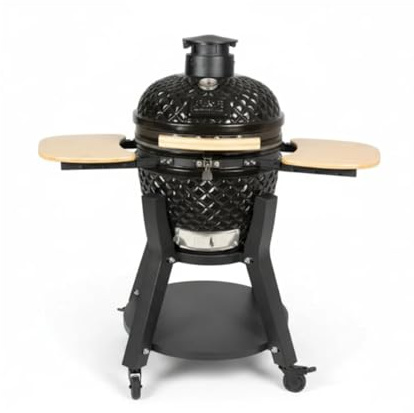 Fire Mountain Fuji 18 Inch Kamado BBQ Ceramic Charcoal Grill Black | Side tables trolley cover outdoor smoker barbecue for garden patio