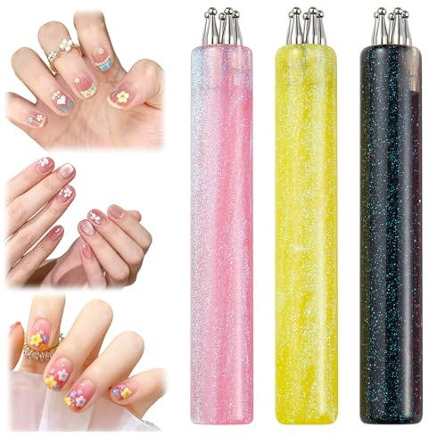 3 PCS Flower Nail Art Tool, Flower Dotting Tool for Nails, 1.8mm Fine Tip Rhinestone Pickers DIY Nail Art for Beginner Enthusiast
