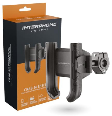 Interphone - Crab 26 Essential Handyhalterung für Spiegel und Querträger für Roller und Motorrad mit Schnellverschluss, Neigungswinkel verstellbar, sicher für die Verwendung Ihres Smartphones