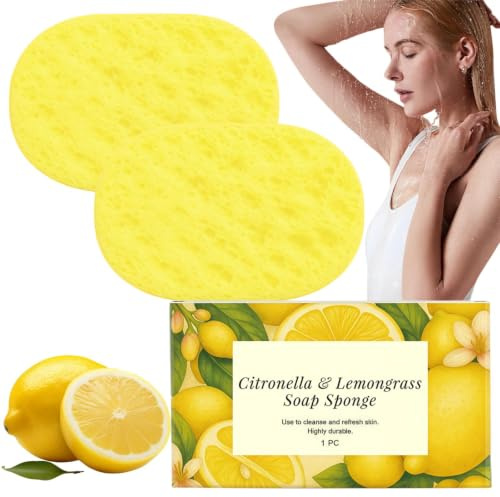 2Pcs Citronella&Lemongrass Soap Sponge,Body Exfoliating Sponge for Wash | Natural Bath Sponge for Deep Cleansing,Reusable Shower Sponge for Adults with Deep Moisture,Super Soft Body Wash Sponges