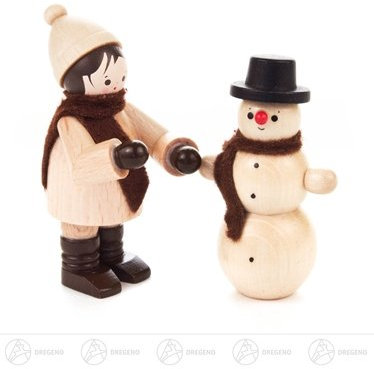 Rudolphs Schatzkiste Miniatur Schneemannbauer mit Schneemann Natur (2) Höhe ca 6 cm NEU Erzgebirge Weihnachtsfigur Holzfigur
