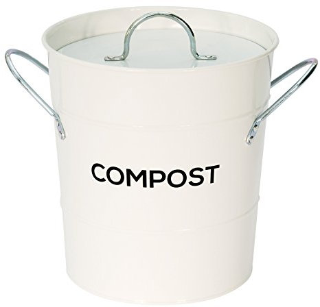 White Metal Kitchen Compost Caddy - Composting Bin for Food Waste Recycling