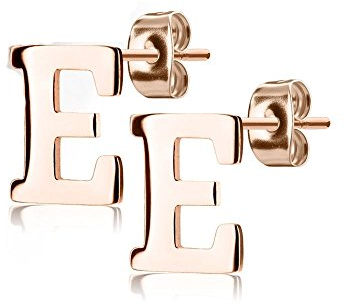 Bungsa BUCHSTABE E Ohrstecker Rosegold - BUCHSTABEN E Ohrring in Rosegold - Alphabet Ohrringe zum Stecken - aus Edelstahl - Ohrschmuck für Damen, Kinder & Herren