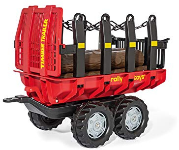 Rolly Toys rollyTimber Trailer (für Kinder von 3-10 Jahre, mit Kunststoff-Holzstämmen, Kippfunktion, Farbe rot/schwarz) 123254