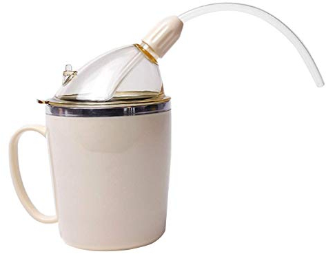 (1 Stück) 350 ml leichter Trinkbecher mit Strohhalm, behinderte Trinkbecher für Trinkwasser Suppe, Edelstahl + PP
