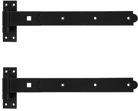 Merriway BH06849 (2 Pcs) Gate Hinges Heavy Duty Hook and Band Straight Flat Black 600mm (24 Inch) - Pack of 2 Pieces