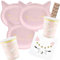 partydeco/spielum 38-teiliges Party-Set Katze - Kätzchen - Teller Becher Servietten Trinkhalme für 6 Kinder