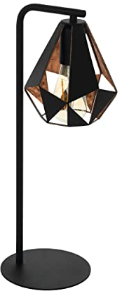 EGLO Tischlampe Carlton 4, 1 flammige Vintage Tischleuchte, Nachttischleuchte aus Stahl, Farbe: Schwarz, kupferfarben-antik, Fassung: E27, inkl. Schalter