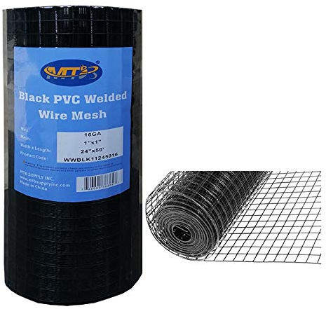 Black PVC Coated Welded Wire Mesh Garden Economy Fence 24 Inch x 50 Foot-1 Inch x 1 Inch 16GA