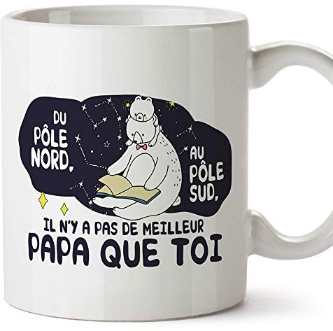 Mugffins Papa Tasse/Mug - du pôle Nord au pôle Sud - Tasse Originale/Idee Fête des Pères/Cadeau Anniversaire/Future Papa. Céramique 350 ML