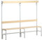 System-Umkleidebank Holz/Stahl, Typ B, lichtgrau, LxBxH cm: 200x37,5x165, Einseitig, mit Rückenlehne mit Hakenlehne