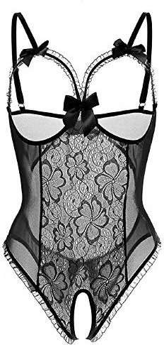 Tuopuda Bodys Sexy Femmes sous-vêtements Babydolls Nuisettes Ensemble de Lingerie Dentelle Erotique Combinaison Chemises de Nuit Sleepwear Underwear Ensemble Lingerie (Noir, L)