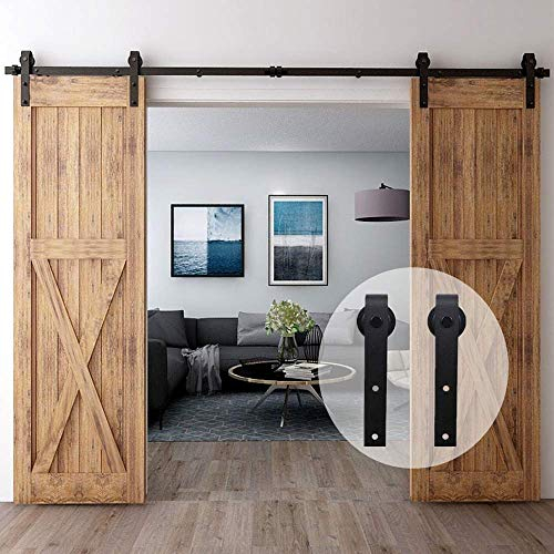 CCJH 300cm/10FT Herraje para Puertas Correderas Kit de Accesorios para Puertas Corredizas de Granero,Kit de Puerta de Madera Doble