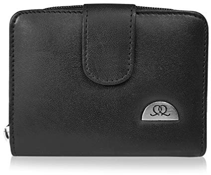 Quenchy London Damen-Geldbörse aus Leder, RFID-blockierend, mehrere Fächer für Debit- oder Kreditkartenfächer und Taschen mit Reißverschluss, Münzfach mit Reißverschluss – (QL330QAX Box)