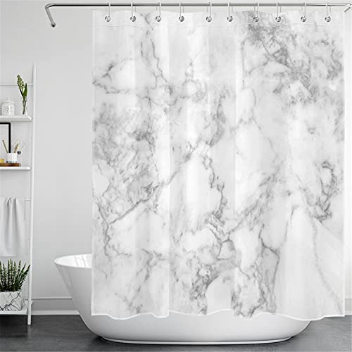 LB Marbre Rideaux de Douche 120x175cm Gris Blanc Rideaux de Bain avec Crochets,Imperméable Polyester Anti Moule Salle de Bain Décor