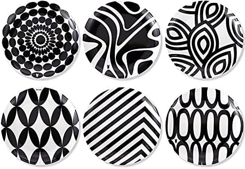 French Bull Melaminteller, 6-teiliges Set, Melamin-Geschirr, Servierplatte, Party, Teller, Teller (15,2 cm Vorspeisenteller, Schwarz und Weiß)