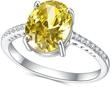 Gem's Beauty 3,24 Karat gelber Diamant-Ring aus echtem 925er Sterlingsilber, Verlobungsring, oval, handgefertigt, Schmuck für Damen und Mädchen (Größe 6)
